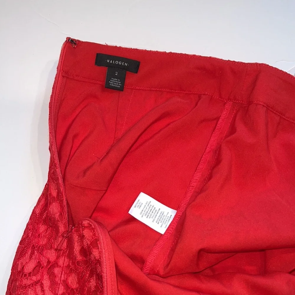 NWT Halogen 2 red bittersweet skirt lace overlay midi pencil back zipper